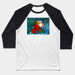 Teacup and Red Roses Baseball T-Shirt